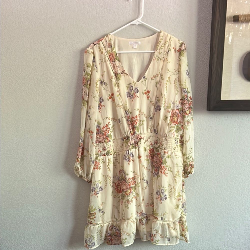 LC Lauren Conrad Cream Floral Long Sleeve Dress